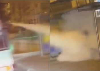 Durakta bekleyen bayana yangın tüpü sıktı, gözaltına alındı